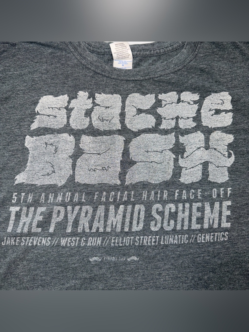 Pyramid Scheme STACHE BASH GRAY TSHIRT funny Facial Hair contest mustache mens L
